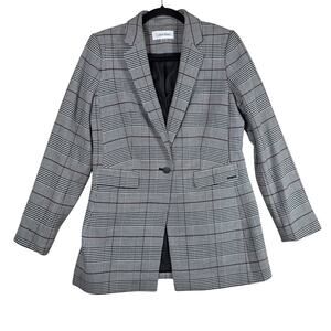 Calvin Klein Blazer Women 10P Gray Plaid Single Button Lined Career Jacket
